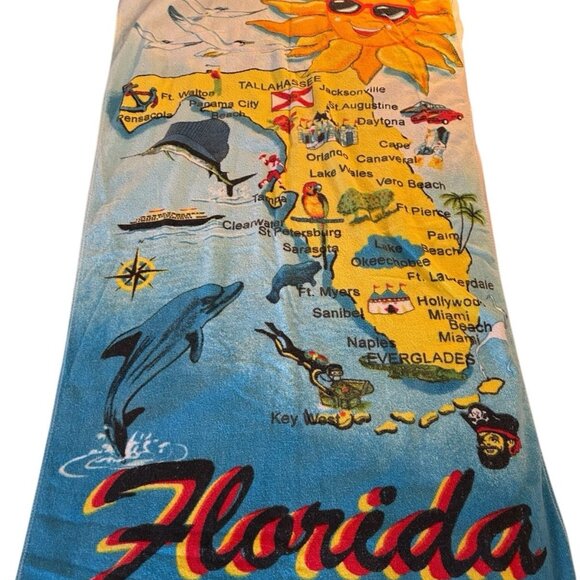 Vintage Copa Florida Map Terry Cotton Beach Towel 30x56 Souvenir - Picture 1 of 9